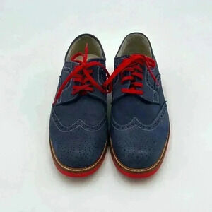 Custom Made Blue Suede Wingtip Men’s Shoes with Red Soles & Laces | Size 9